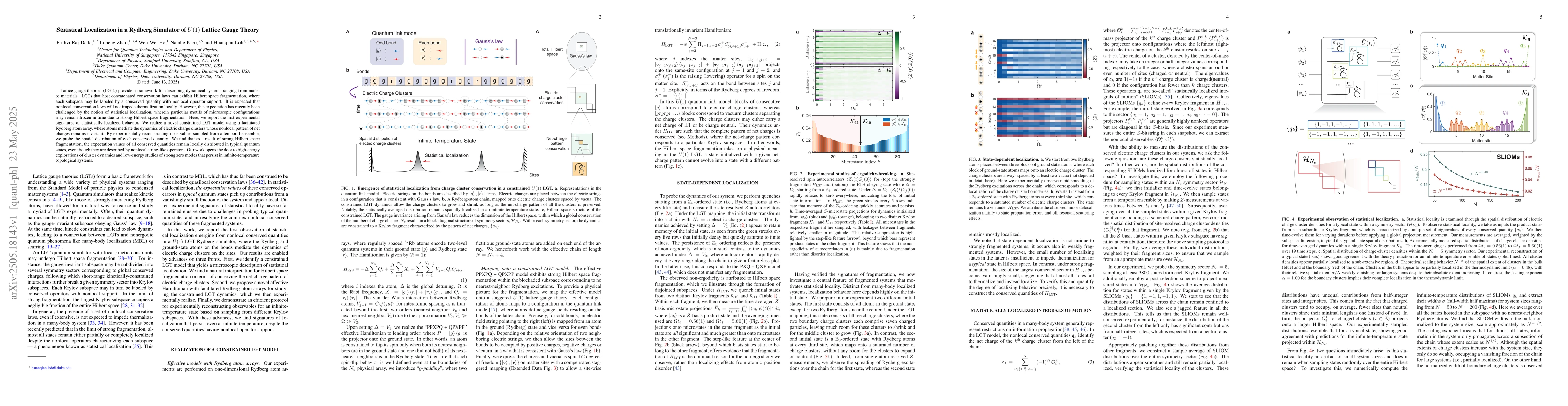 Thumbnail for Statistical Localization in a Rydberg Simulator of $U(1)$ Lattice Gauge
  Theory
