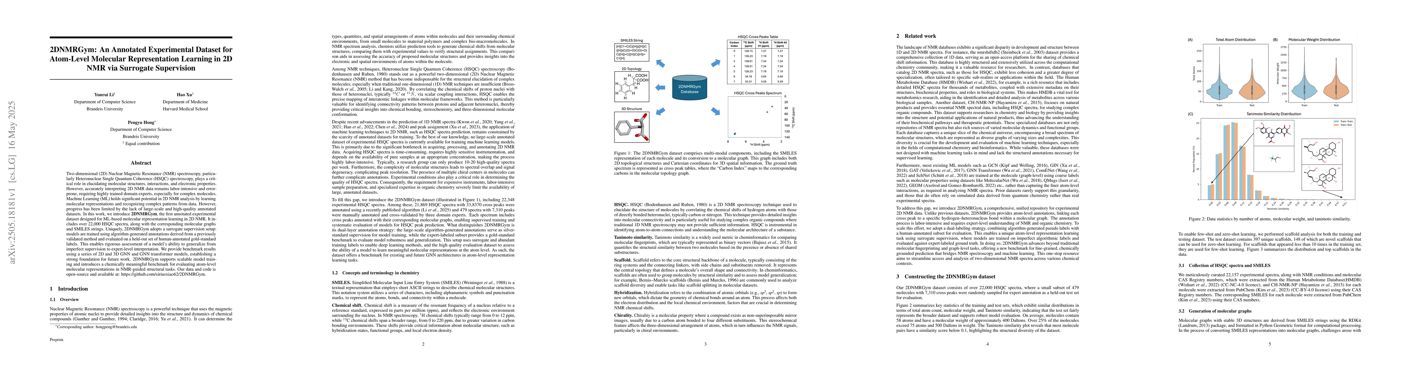 Thumbnail for 2DNMRGym: An Annotated Experimental Dataset for Atom-Level Molecular
  Representation Learning in 2D NMR via Surrogate Supervision