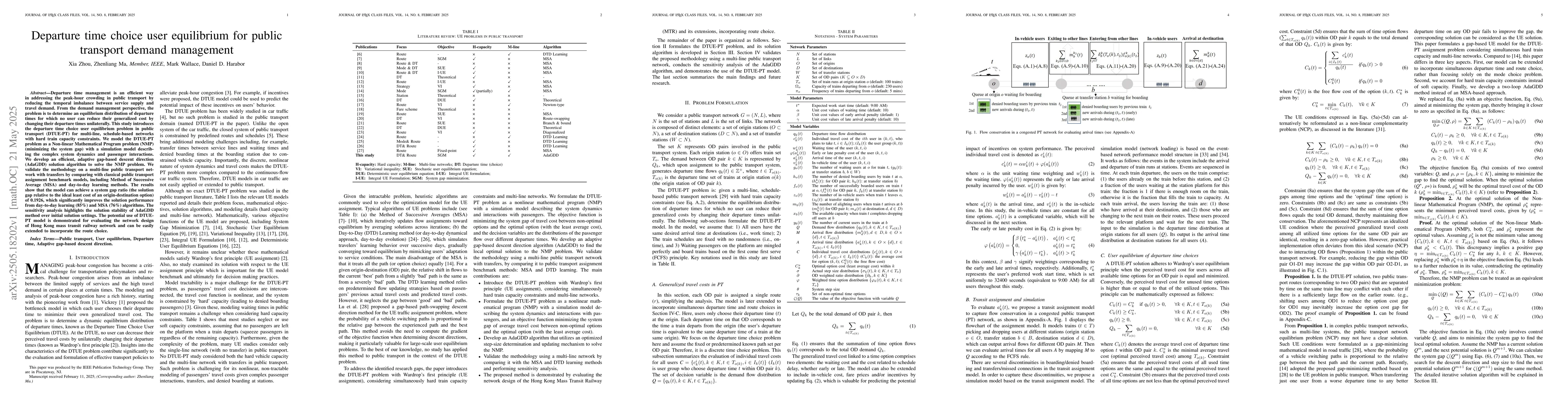 Thumbnail for Departure time choice user equilibrium for public transport demand
  management