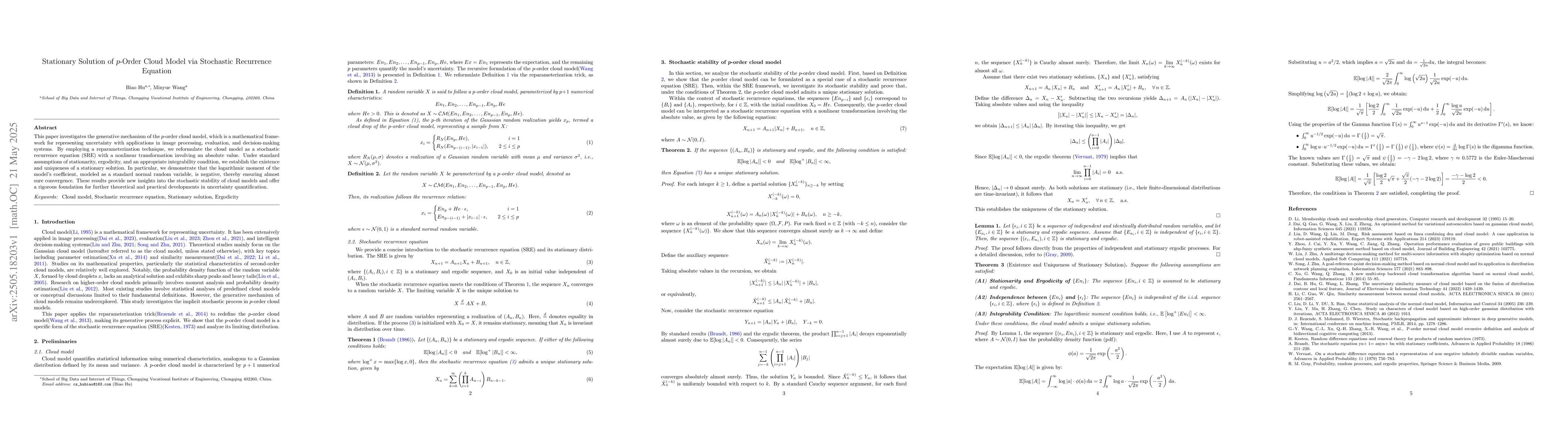Thumbnail for Stationary Solution of p-Order Cloud Model via Stochastic Recurrence
  Equation