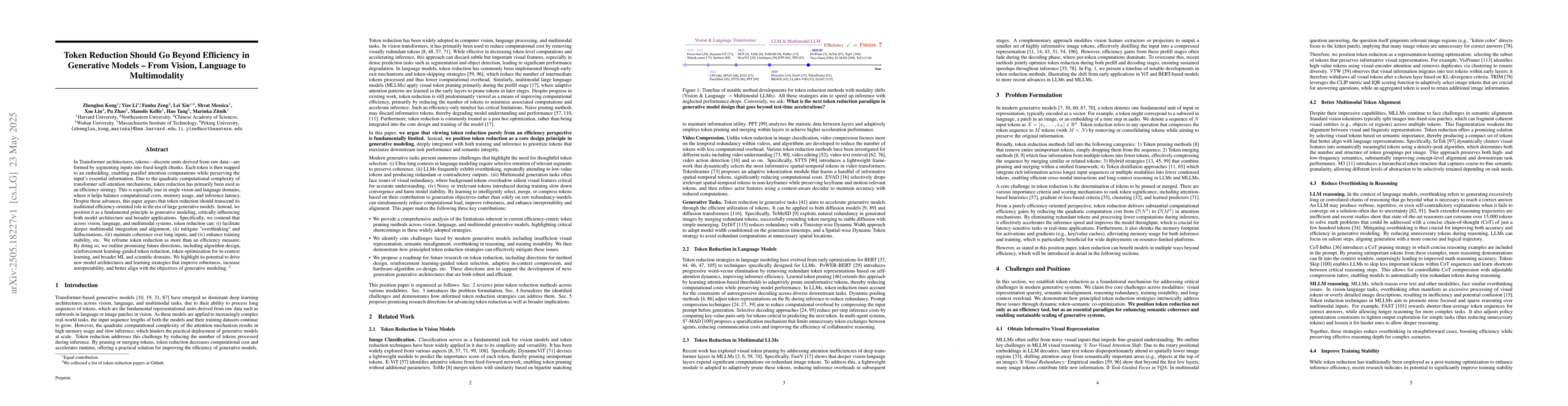 Thumbnail for Token Reduction Should Go Beyond Efficiency in Generative Models -- From
  Vision, Language to Multimodality
