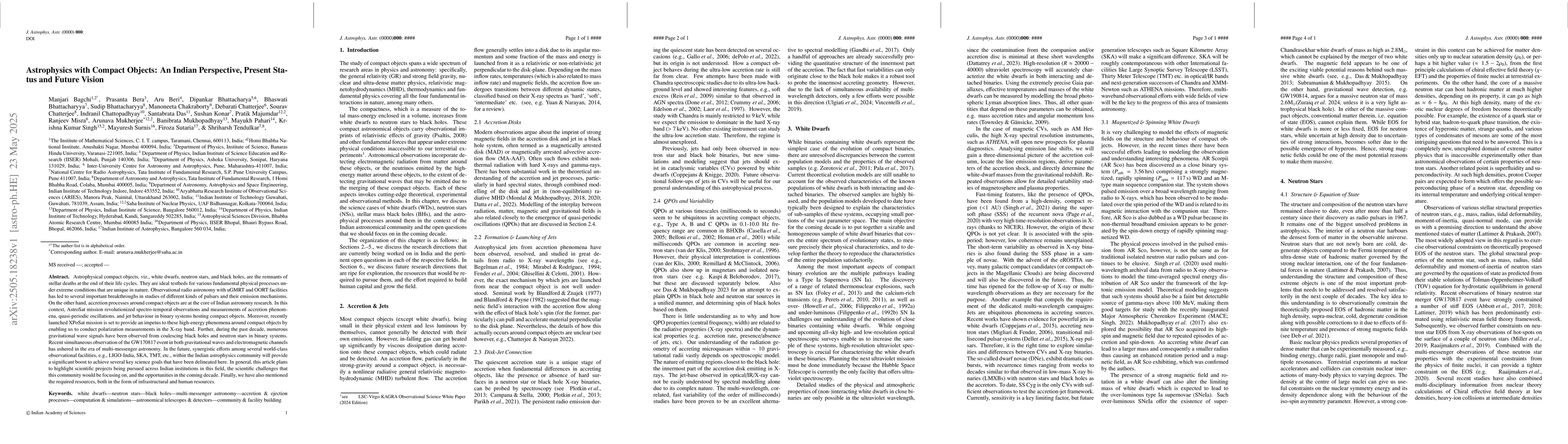 Thumbnail for Astrophysics with Compact Objects: An Indian Perspective, Present Status
  and Future Vision