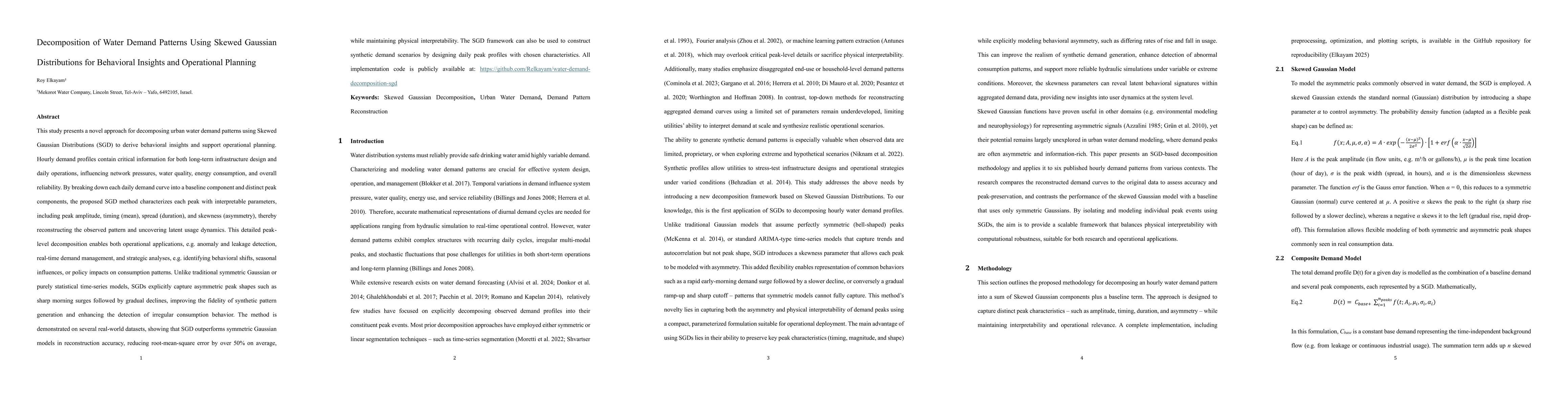 Thumbnail for Decomposition of Water Demand Patterns Using Skewed Gaussian
  Distributions for Behavioral Insights and Operational Planning