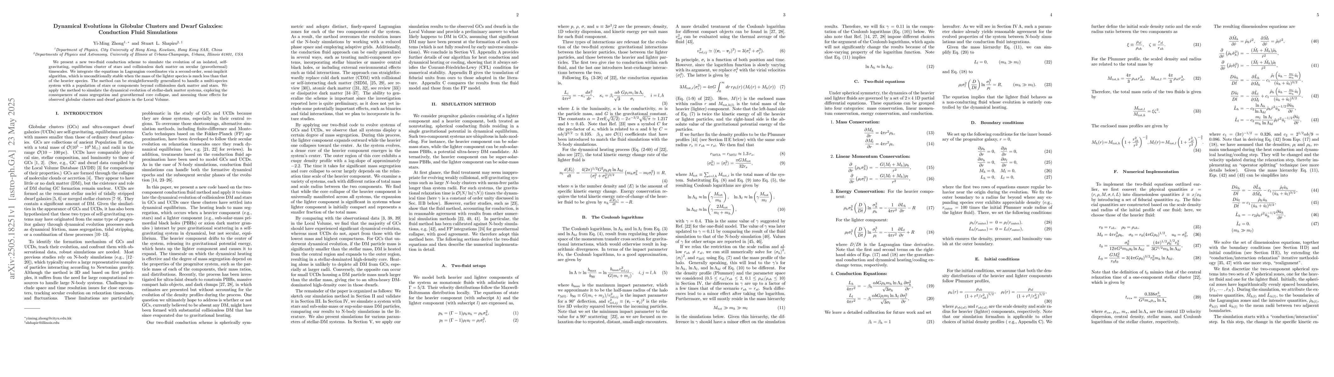Thumbnail for Dynamical Evolutions in Globular Clusters and Dwarf Galaxies: Conduction
  Fluid Simulations