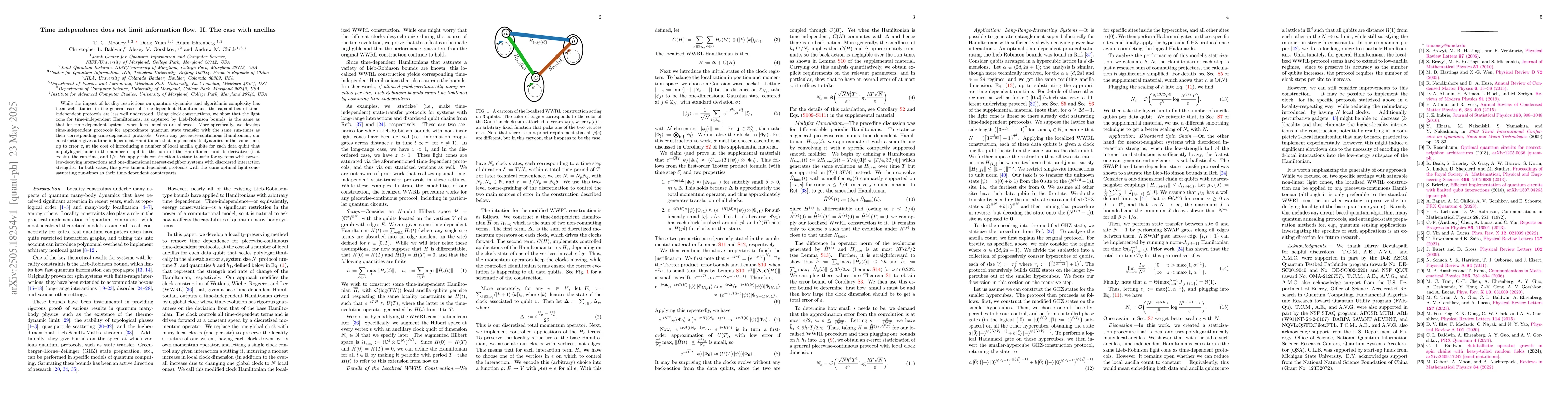 Thumbnail for Time independence does not limit information flow. II. The case with
  ancillas