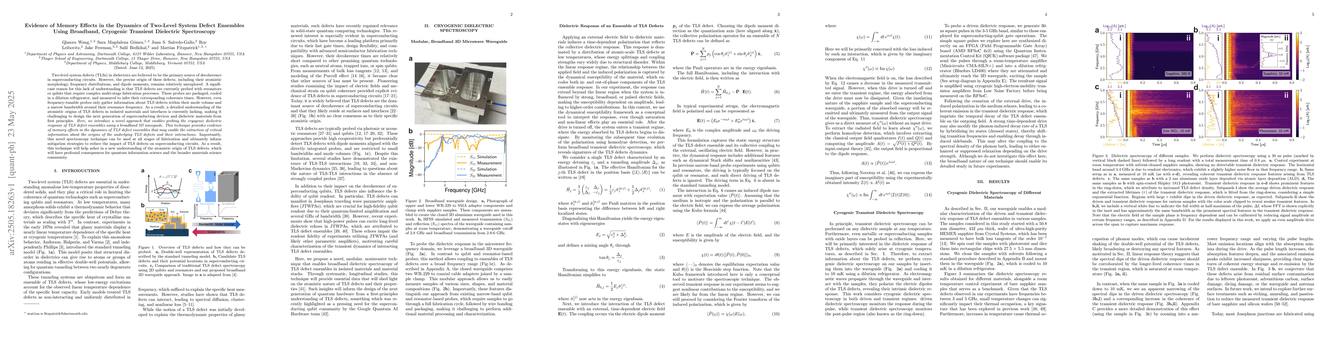Thumbnail for Evidence of Memory Effects in the Dynamics of Two-Level System Defect
  Ensembles Using Broadband, Cryogenic Transient Dielectric Spectroscopy