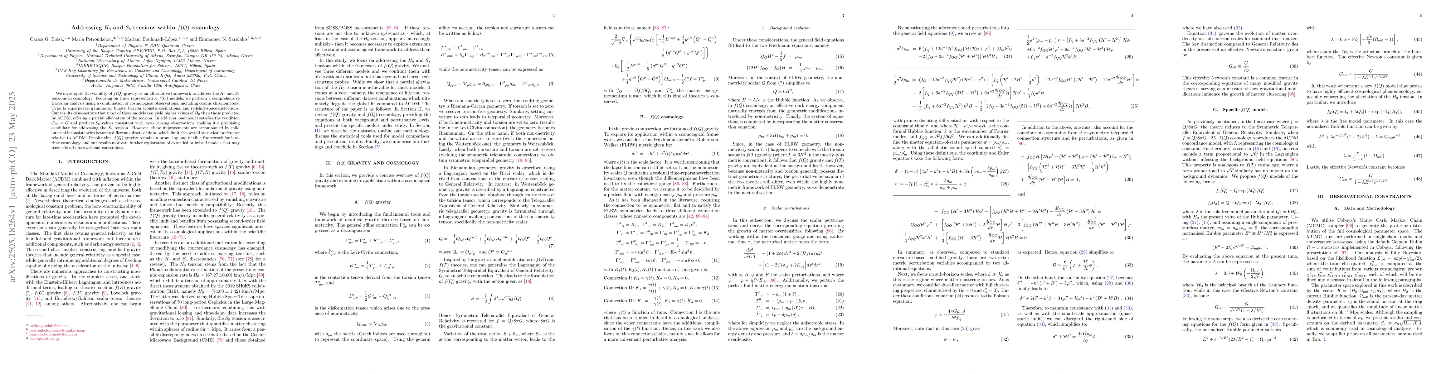 Thumbnail for Addressing $H_0$ and $S_8$ tensions within $f(Q)$ cosmology