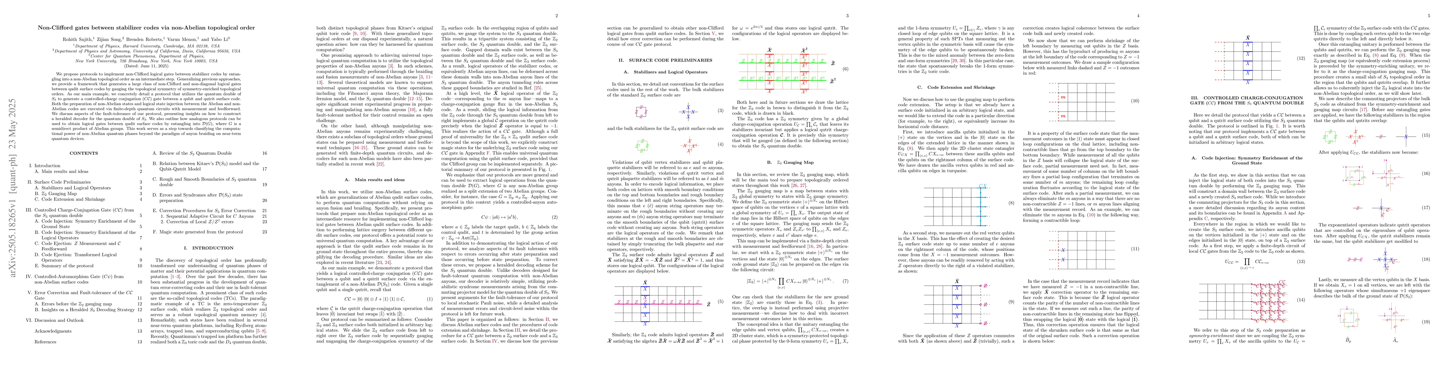 Thumbnail for Non-Clifford gates between stabilizer codes via non-Abelian topological
  order