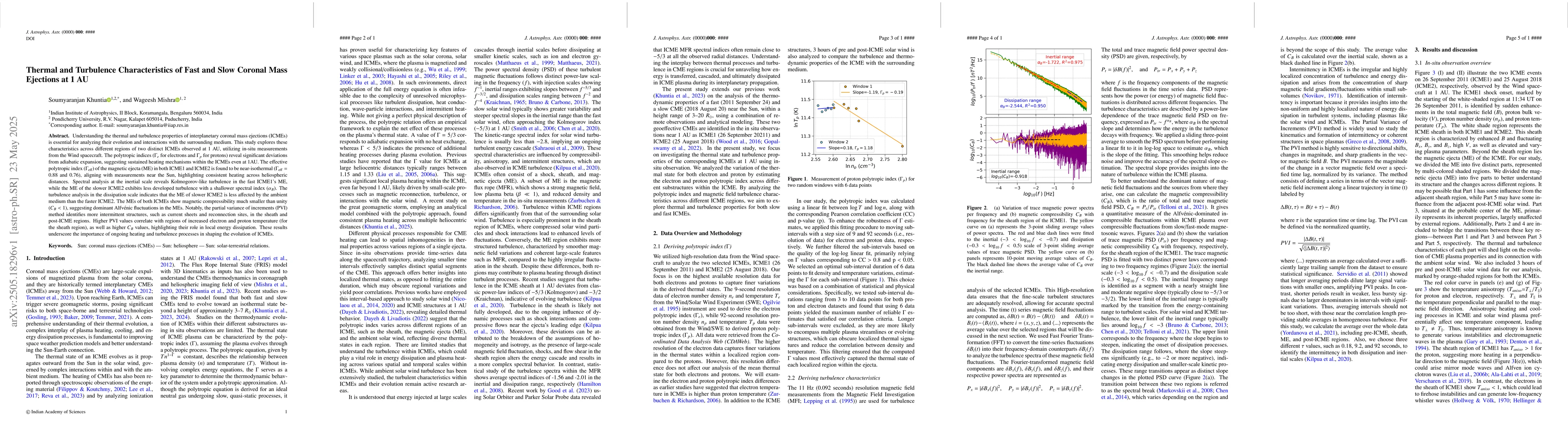 Thumbnail for Thermal and Turbulence Characteristics of Fast and Slow Coronal Mass
  Ejections at 1 AU