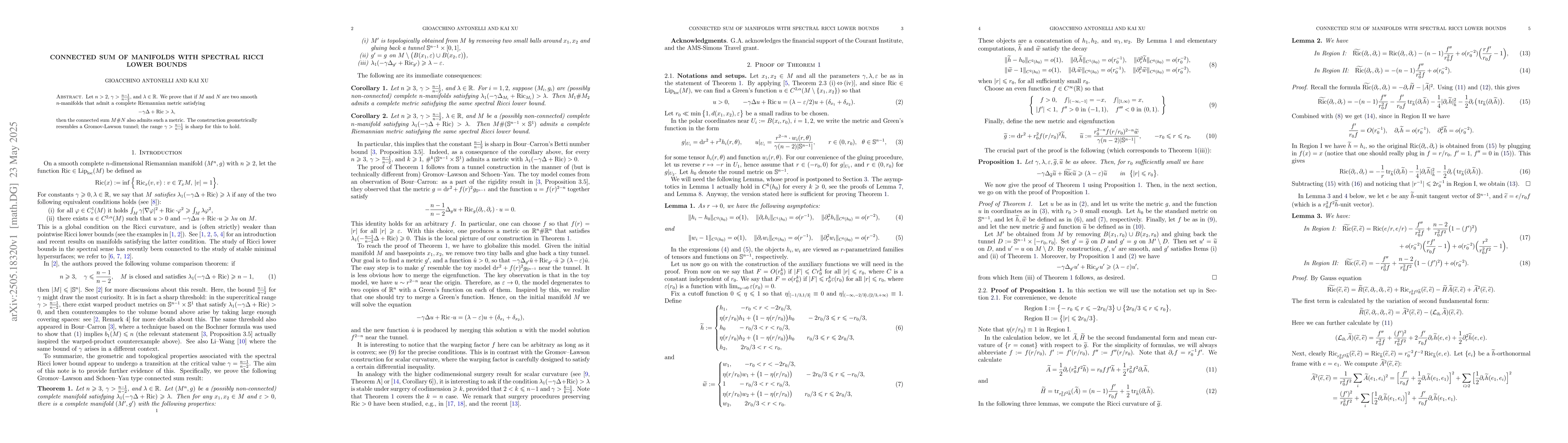 Thumbnail for Connected sum of manifolds with spectral Ricci lower bounds