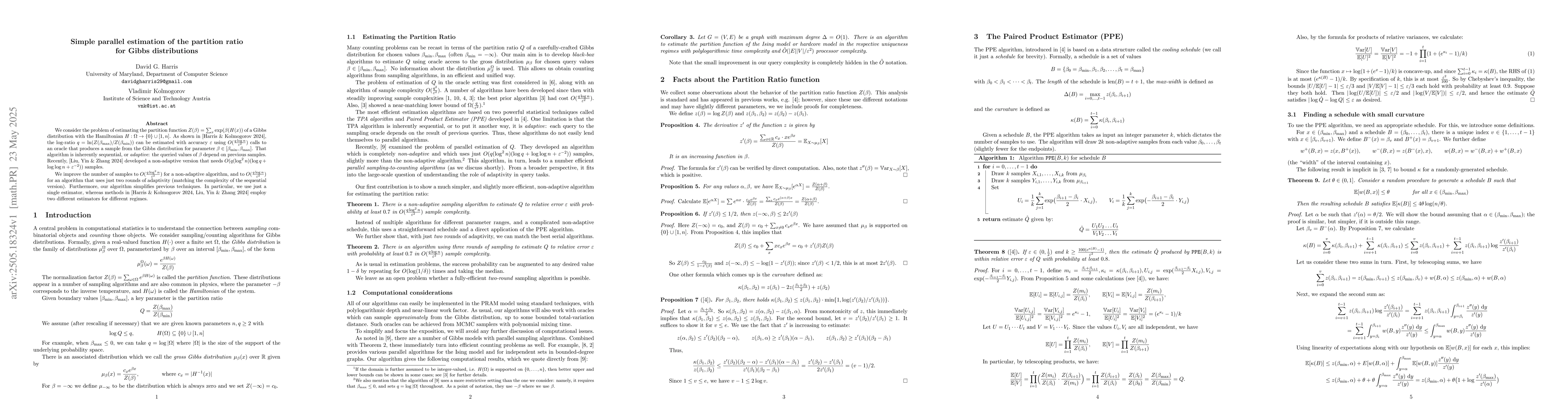 Thumbnail for Simple parallel estimation of the partition ratio for Gibbs
  distributions