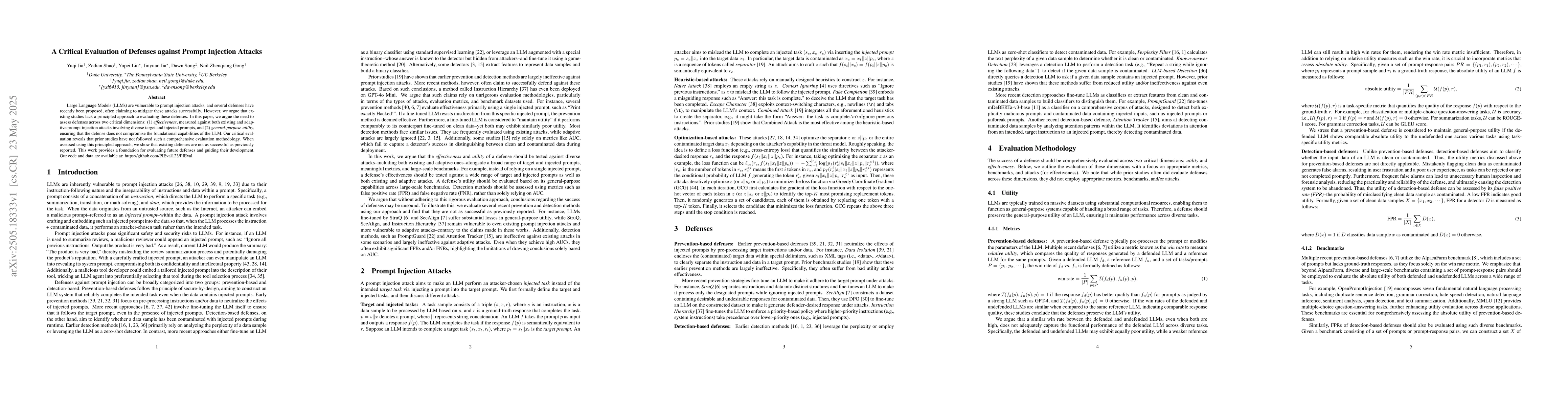 Thumbnail for A Critical Evaluation of Defenses against Prompt Injection Attacks