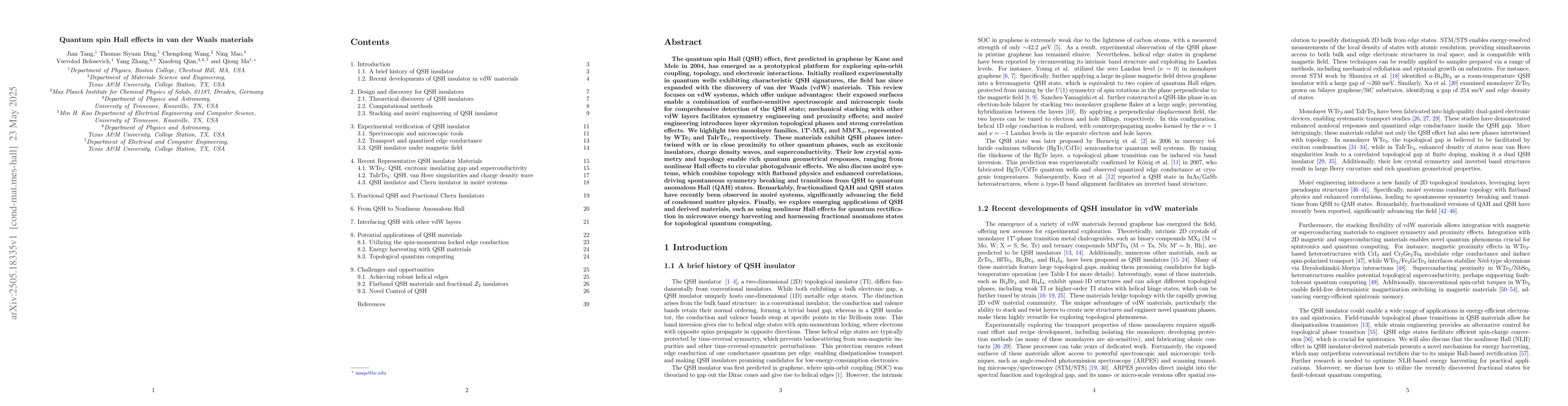 Thumbnail for Quantum spin Hall effects in van der Waals materials