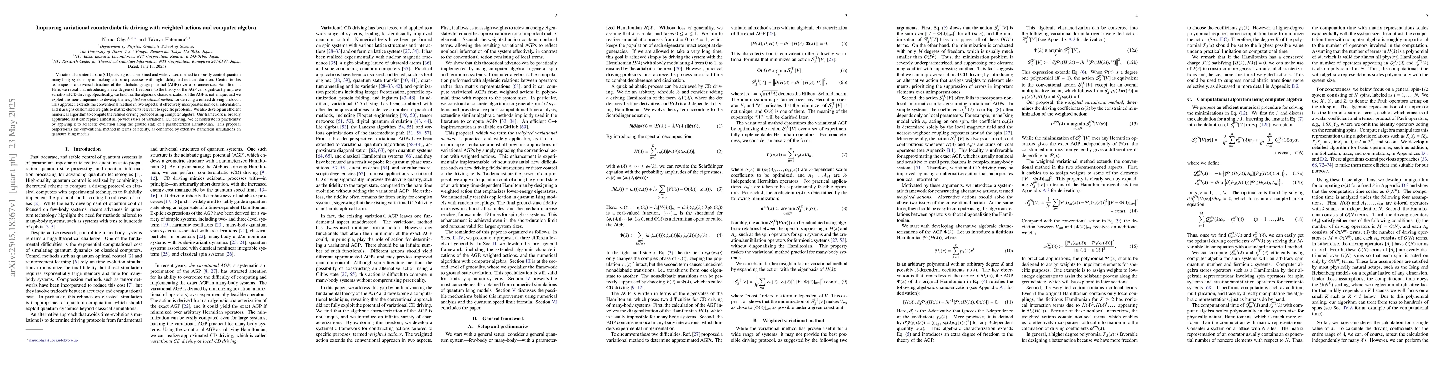 Thumbnail for Improving variational counterdiabatic driving with weighted actions and
  computer algebra
