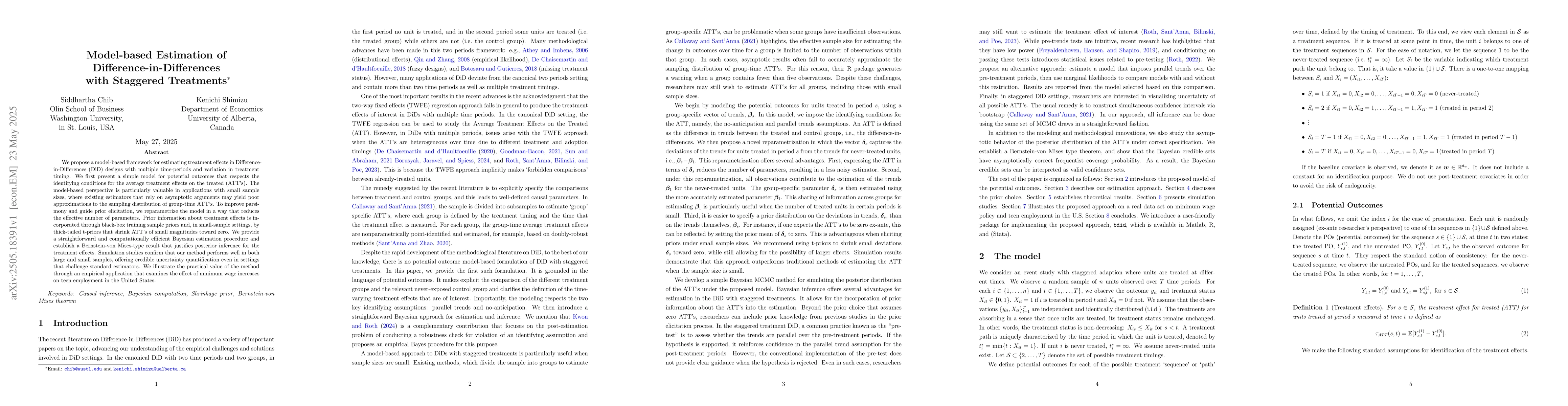 Thumbnail for Model-based Estimation of Difference-in-Differences with Staggered
  Treatments