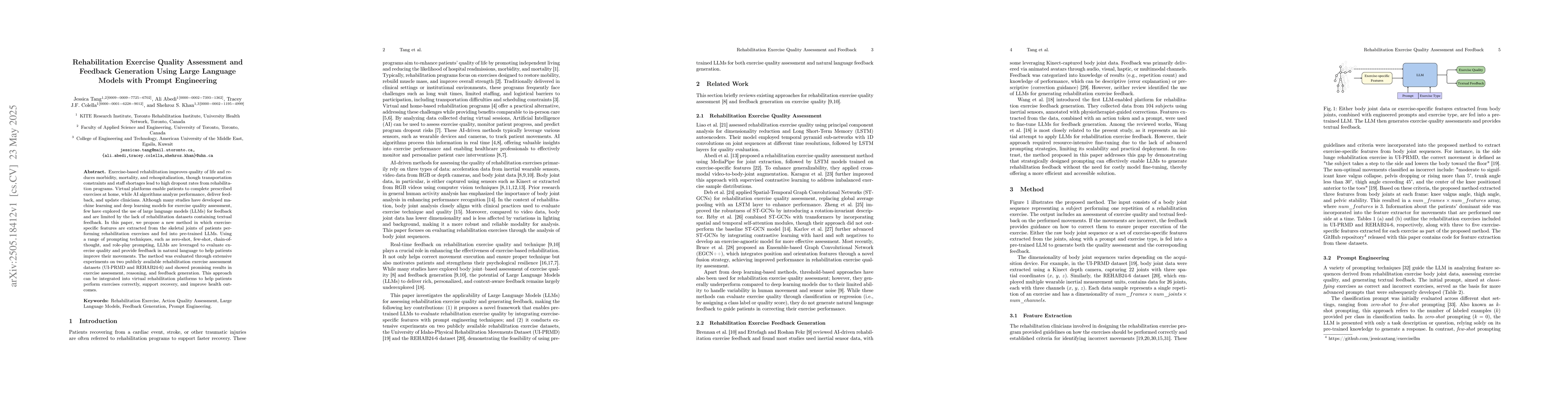 Thumbnail for Rehabilitation Exercise Quality Assessment and Feedback Generation Using
  Large Language Models with Prompt Engineering