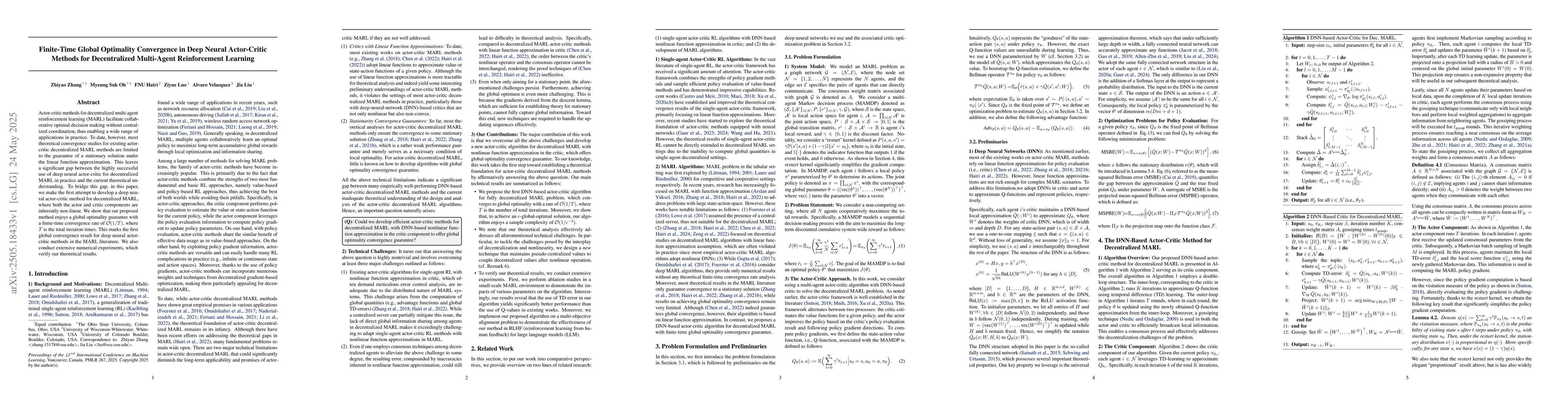 Thumbnail for Finite-Time Global Optimality Convergence in Deep Neural Actor-Critic
  Methods for Decentralized Multi-Agent Reinforcement Learning