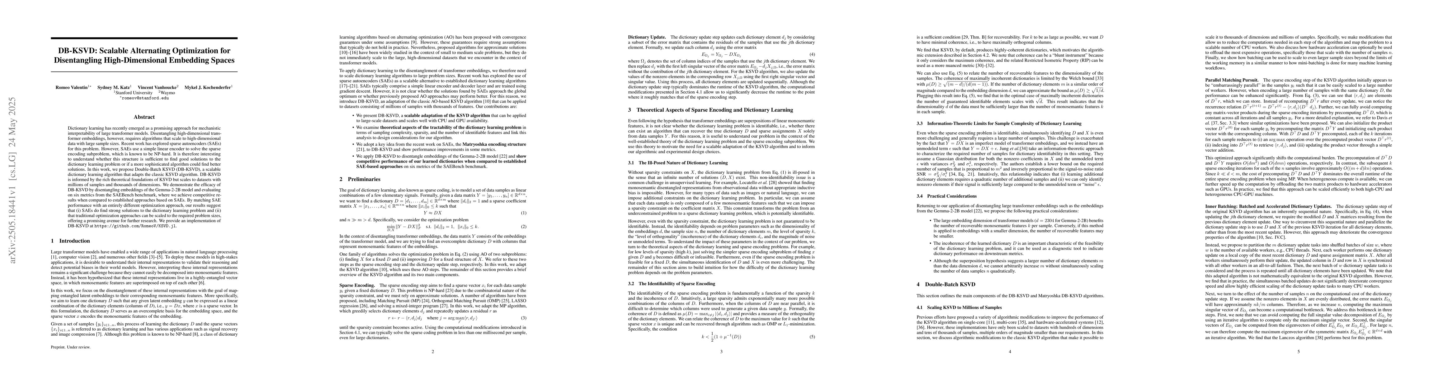 Thumbnail for DB-KSVD: Scalable Alternating Optimization for Disentangling
  High-Dimensional Embedding Spaces