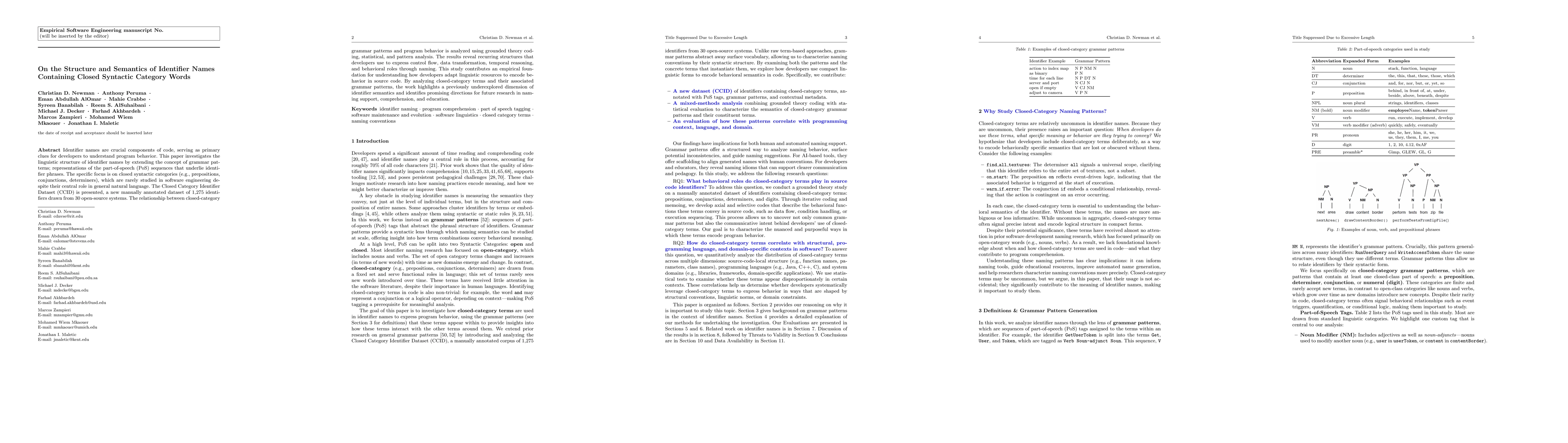 Thumbnail for On the Structure and Semantics of Identifier Names Containing Closed
  Syntactic Category Words