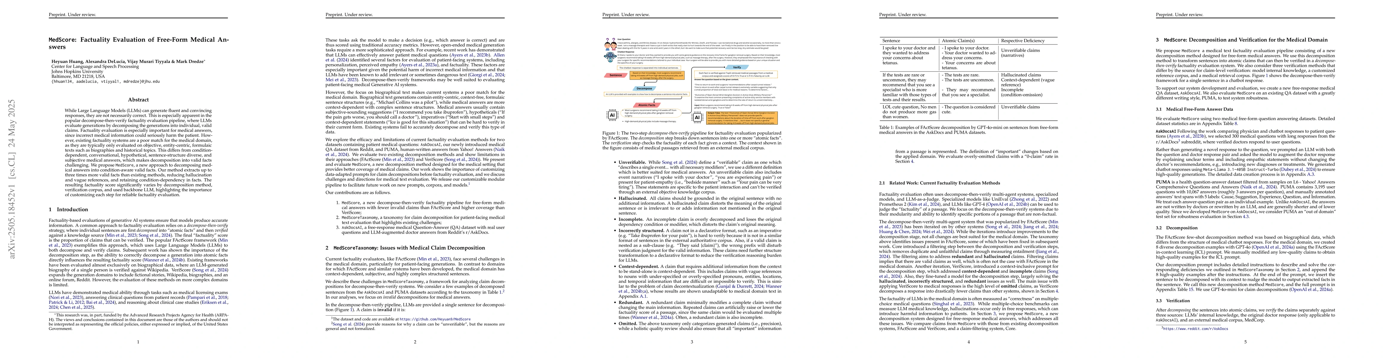 Thumbnail for MedScore: Factuality Evaluation of Free-Form Medical Answers