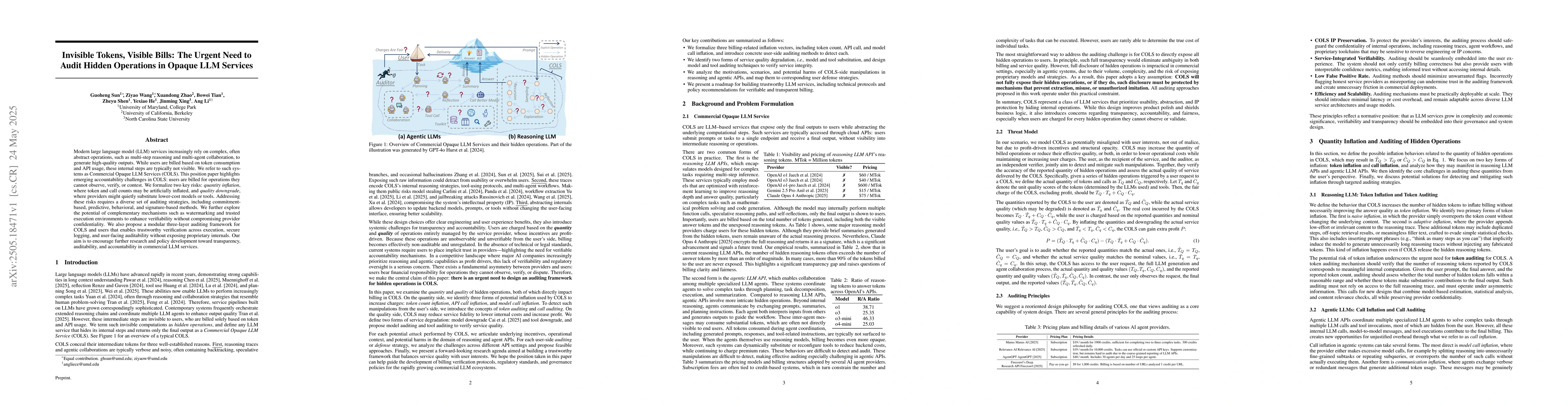 Thumbnail for Invisible Tokens, Visible Bills: The Urgent Need to Audit Hidden
  Operations in Opaque LLM Services