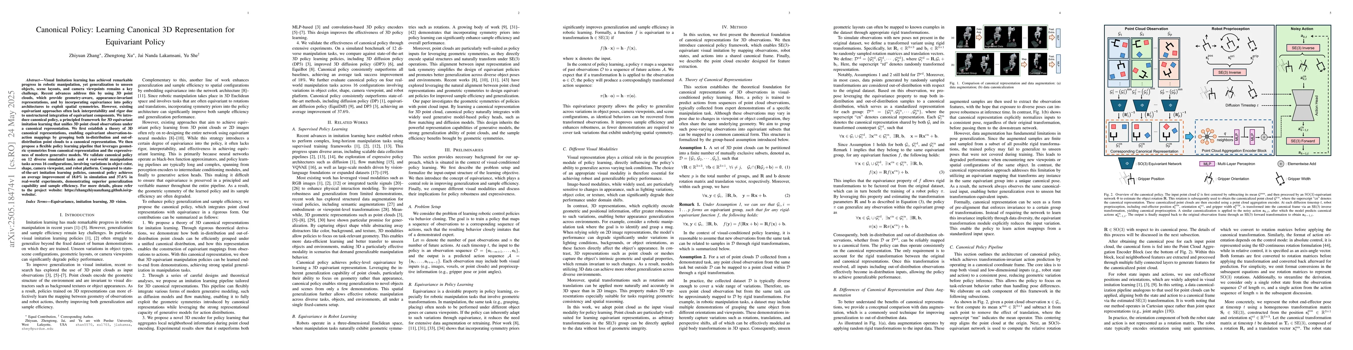 Thumbnail for Canonical Policy: Learning Canonical 3D Representation for Equivariant
  Policy