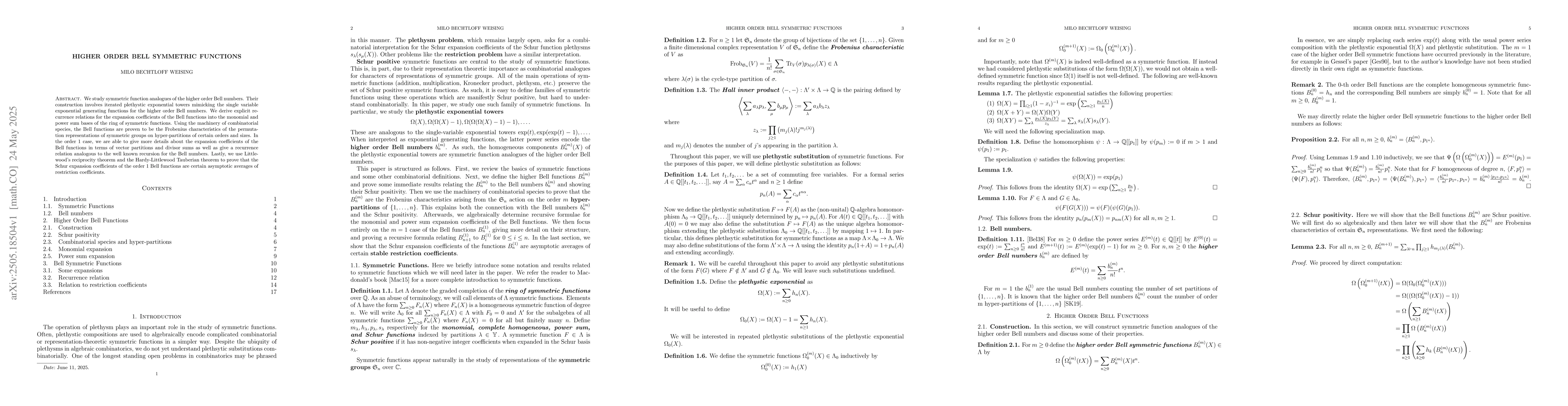 Thumbnail for Higher Order Bell Symmetric Functions