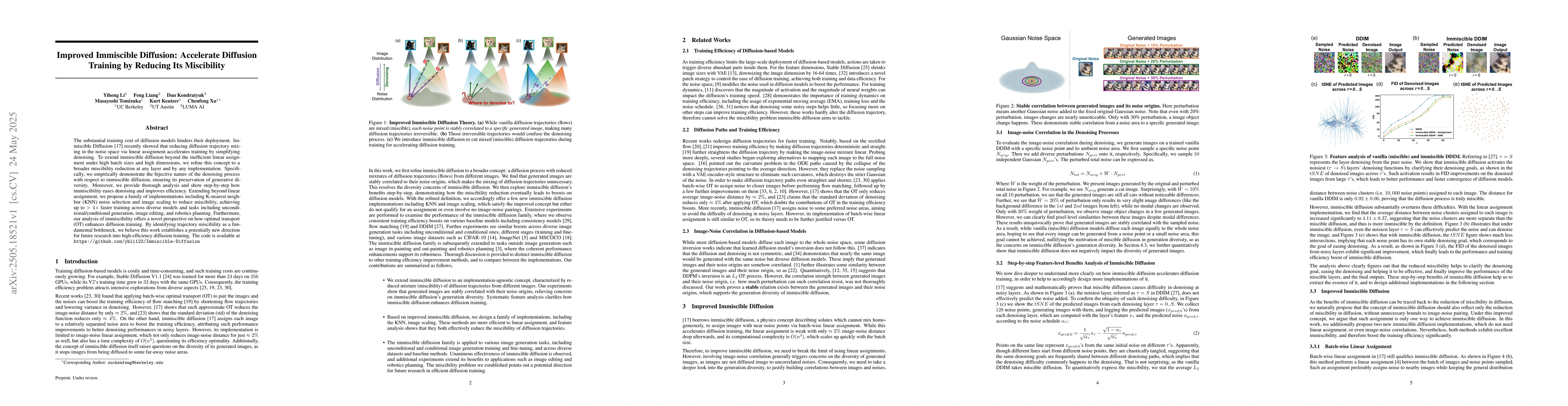 Thumbnail for Improved Immiscible Diffusion: Accelerate Diffusion Training by Reducing
  Its Miscibility