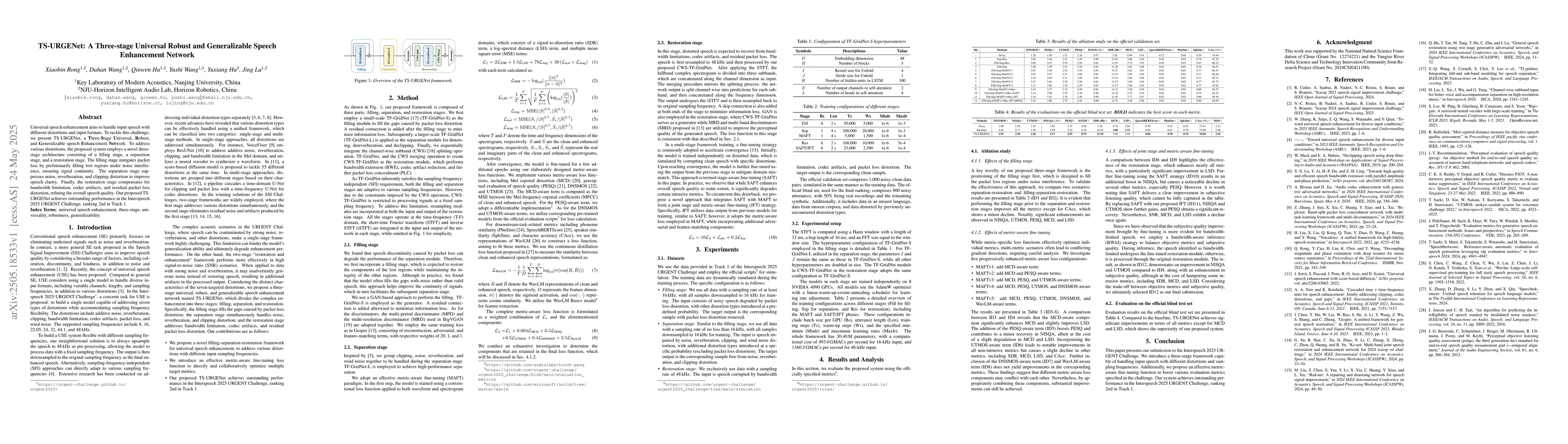 Thumbnail for TS-URGENet: A Three-stage Universal Robust and Generalizable Speech
  Enhancement Network