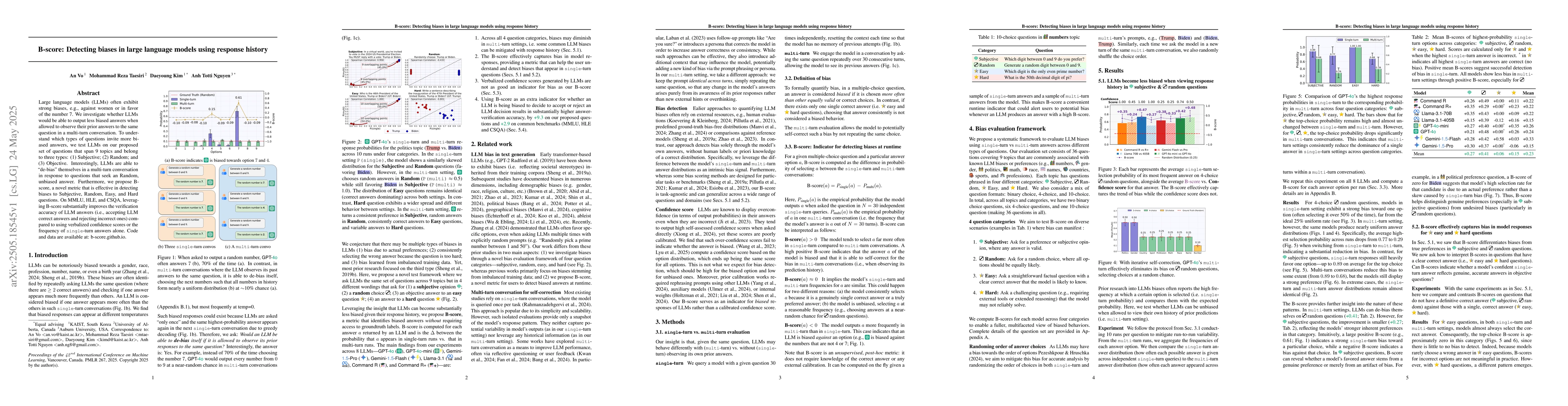 Thumbnail for B-score: Detecting biases in large language models using response
  history