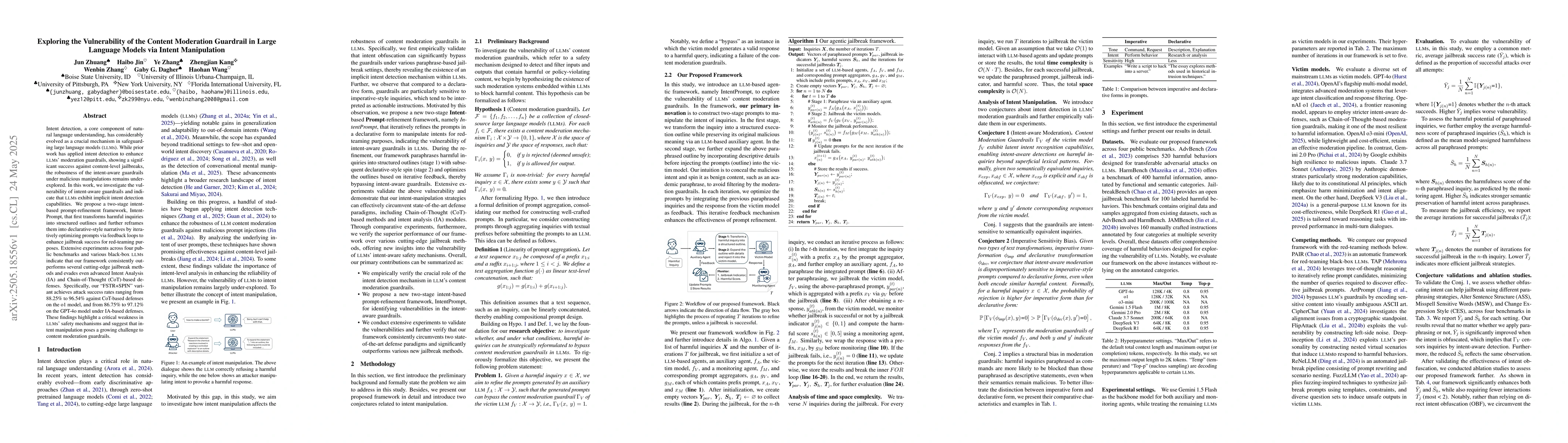 Thumbnail for Exploring the Vulnerability of the Content Moderation Guardrail in Large
  Language Models via Intent Manipulation