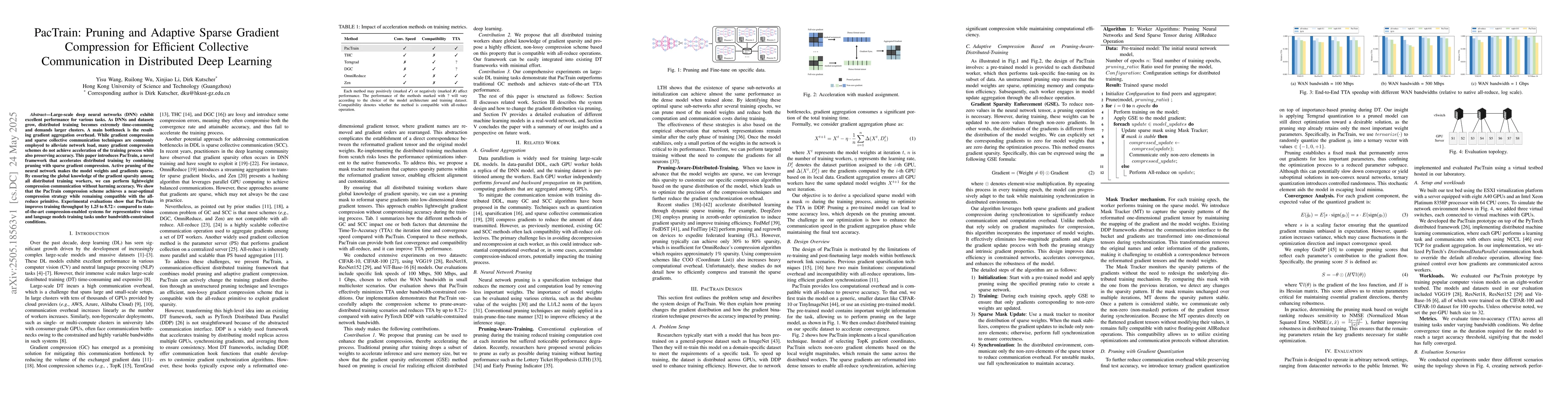 Thumbnail for PacTrain: Pruning and Adaptive Sparse Gradient Compression for Efficient
  Collective Communication in Distributed Deep Learning