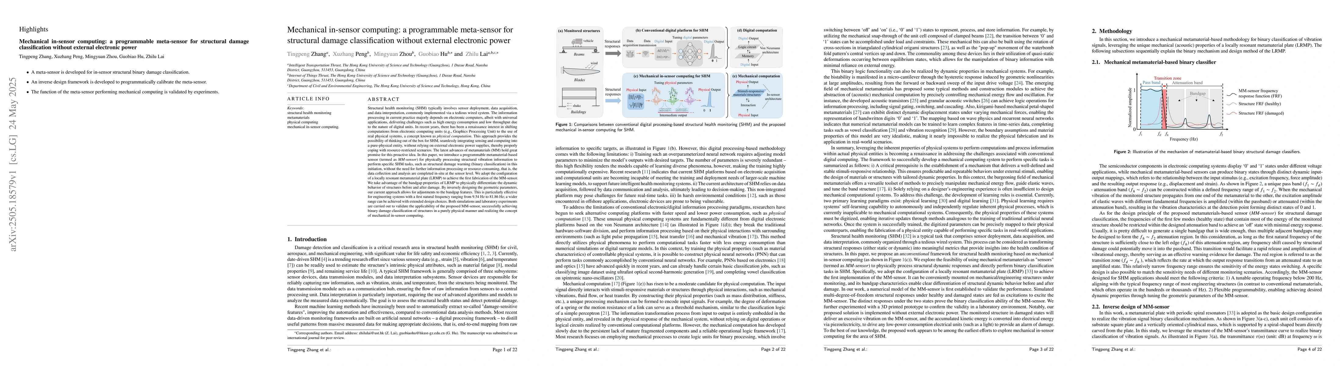 Thumbnail for Mechanical in-sensor computing: a programmable meta-sensor for
  structural damage classification without external electronic power