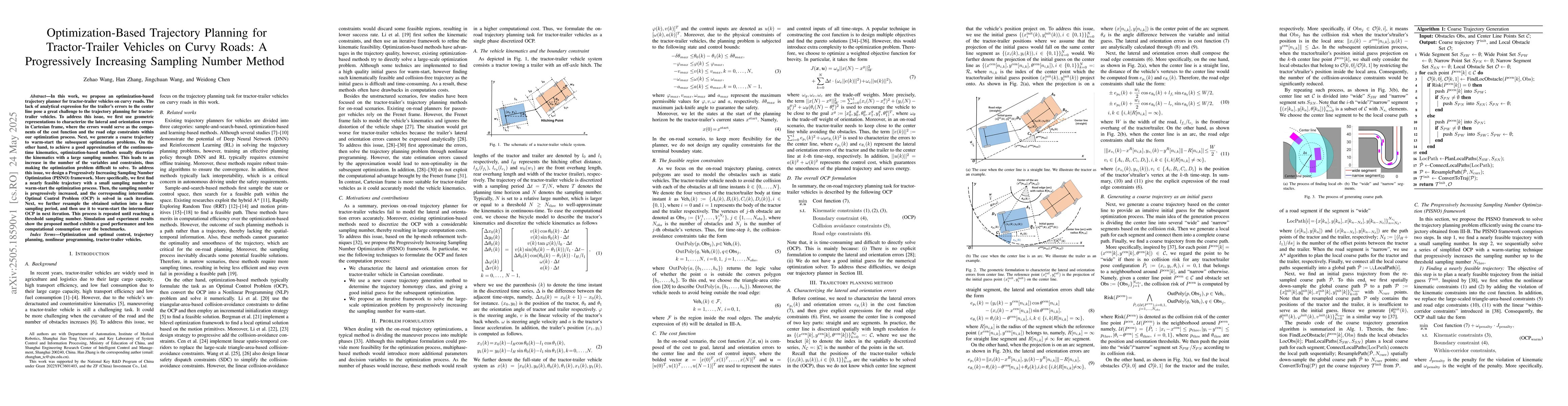 Thumbnail for Optimization-Based Trajectory Planning for Tractor-Trailer Vehicles on
  Curvy Roads: A Progressively Increasing Sampling Number Method