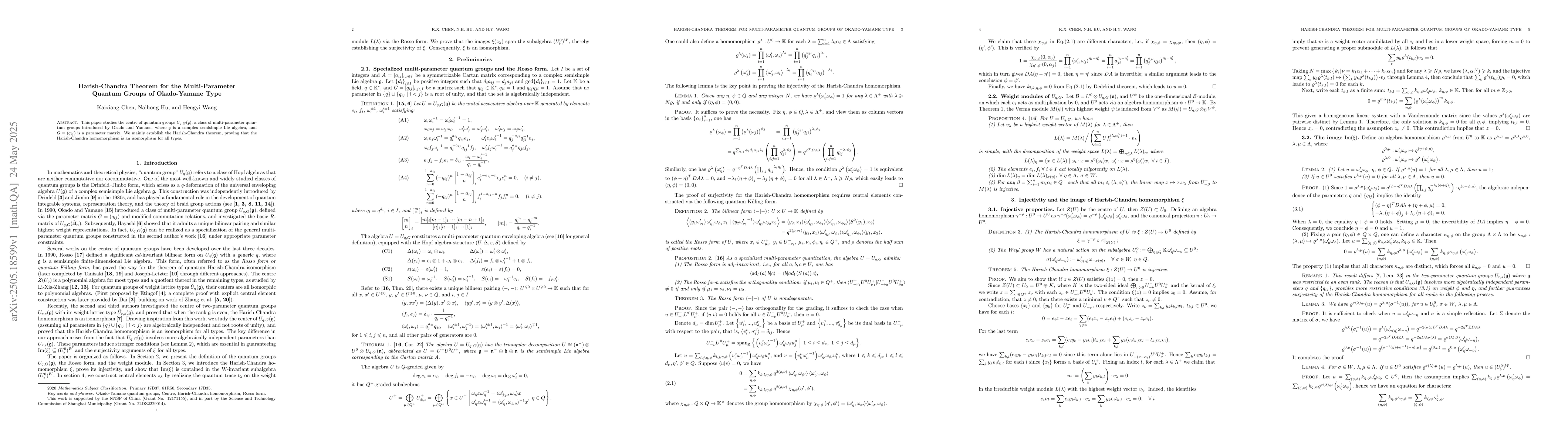 Thumbnail for Harish-Chandra Theorem for the Multi-Parameter Quantum Groups of
  Okado-Yamane Type