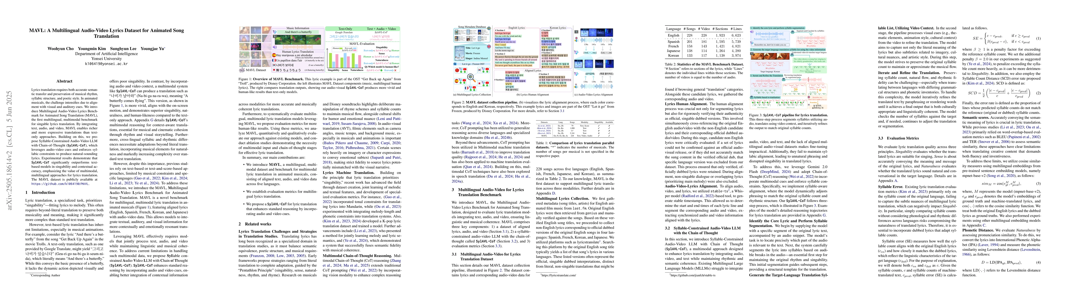 Thumbnail for MAVL: A Multilingual Audio-Video Lyrics Dataset for Animated Song
  Translation