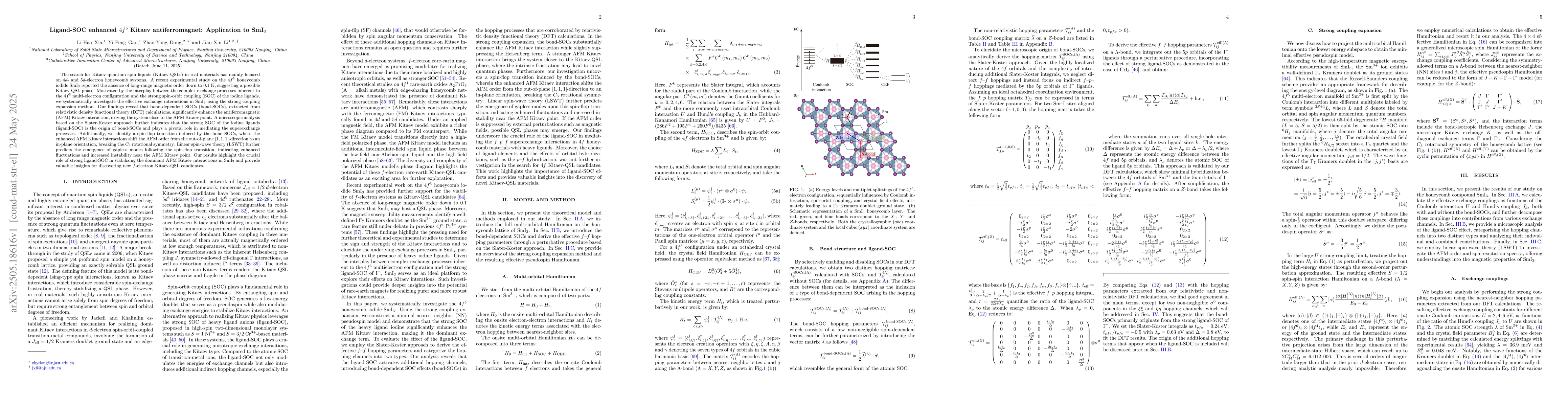 Thumbnail for Ligand-SOC enhanced $4f^5$ Kitaev antiferromagnet: Application to
  $\mathrm{SmI}_3$