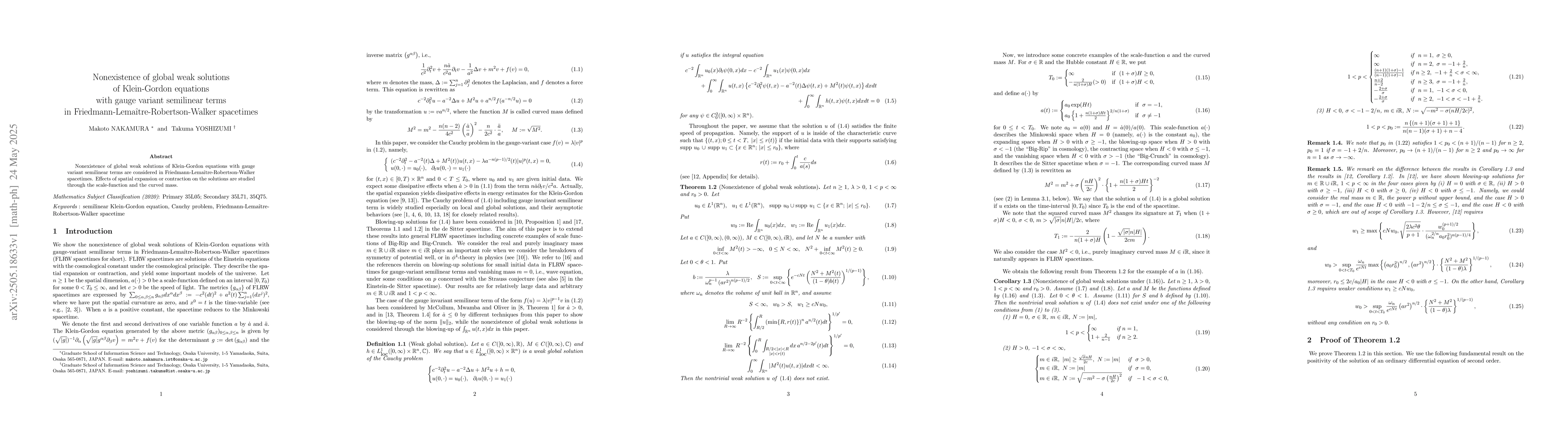 Thumbnail for Nonexistence of global weak solutions of Klein-Gordon equations with
  gauge variant semilinear terms in Friedmann-Lemaître-Robertson-Walker
  spacetimes