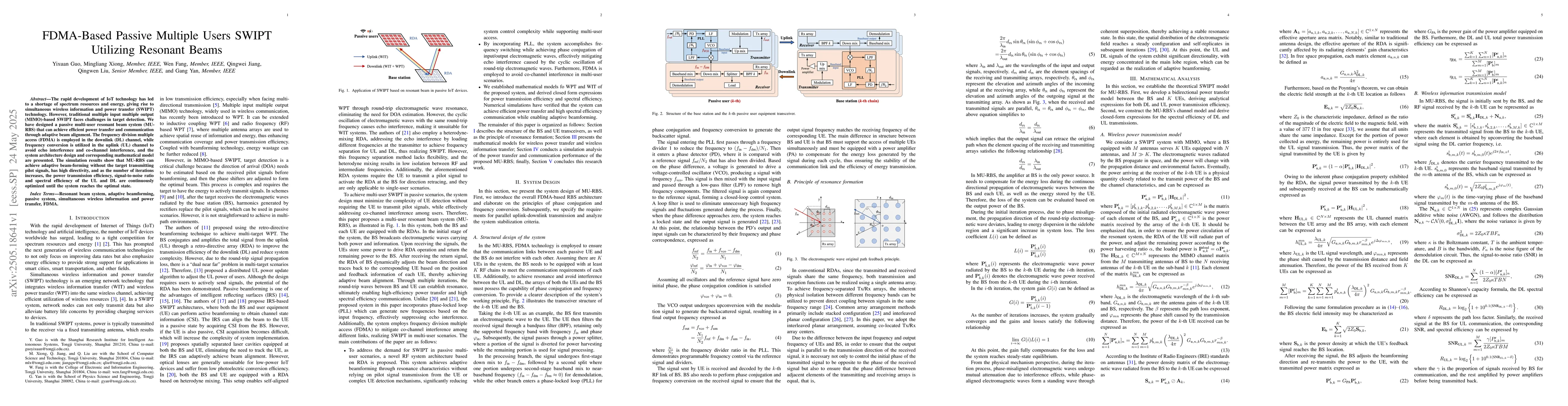 Thumbnail for FDMA-Based Passive Multiple Users SWIPT Utilizing Resonant Beams