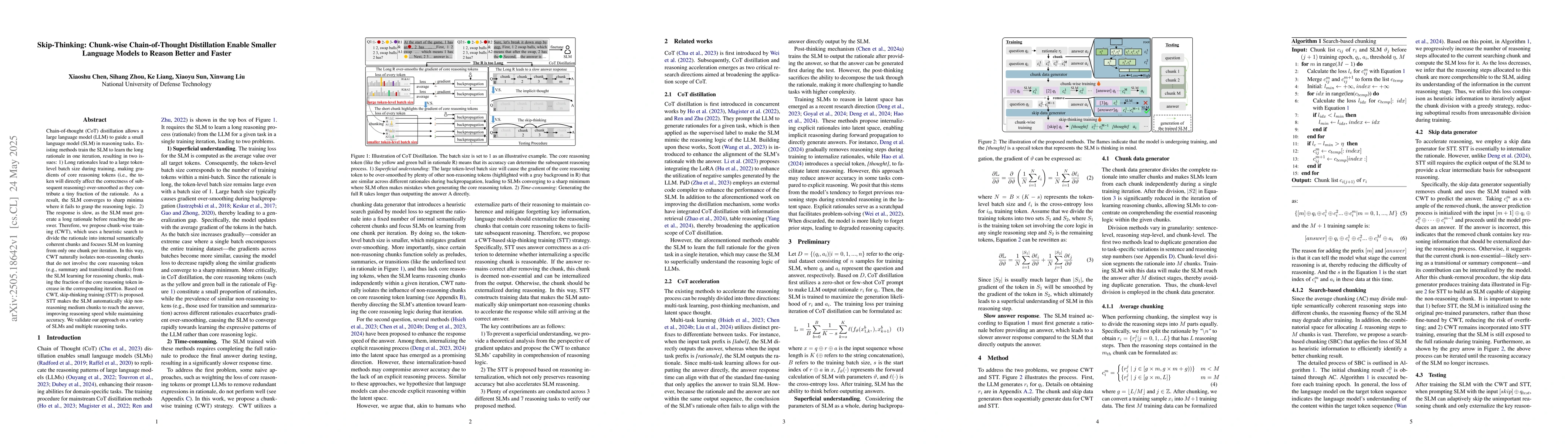 Thumbnail for Skip-Thinking: Chunk-wise Chain-of-Thought Distillation Enable Smaller
  Language Models to Reason Better and Faster