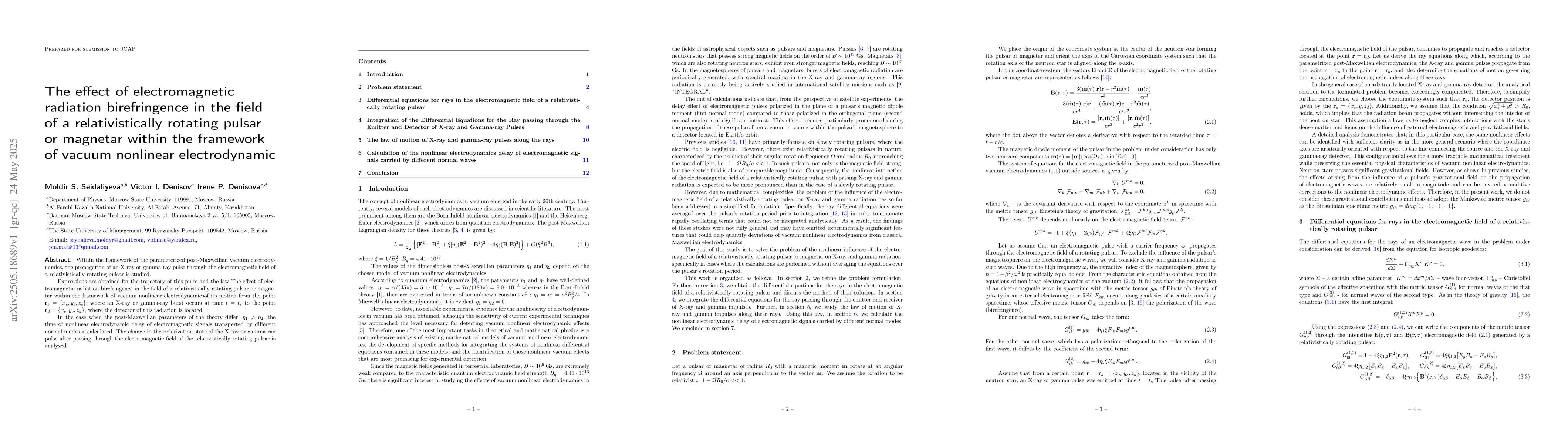 Thumbnail for The effect of electromagnetic radiation birefringence in the field of a
  relativistically rotating pulsar or magnetar within the framework of vacuum
  nonlinear electrodynamic