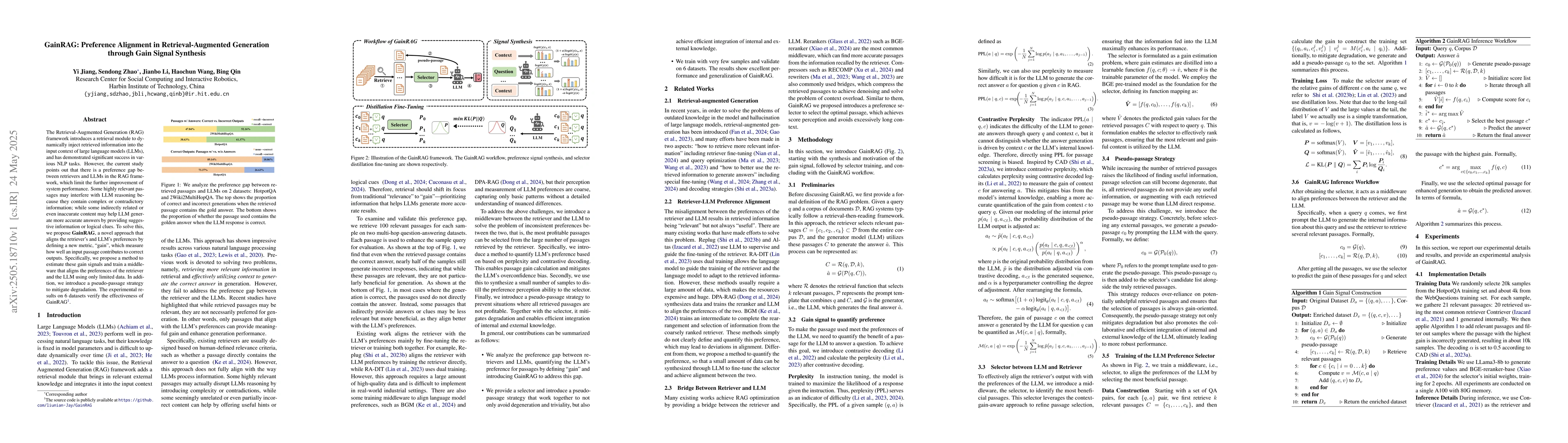 Thumbnail for GainRAG: Preference Alignment in Retrieval-Augmented Generation through
  Gain Signal Synthesis