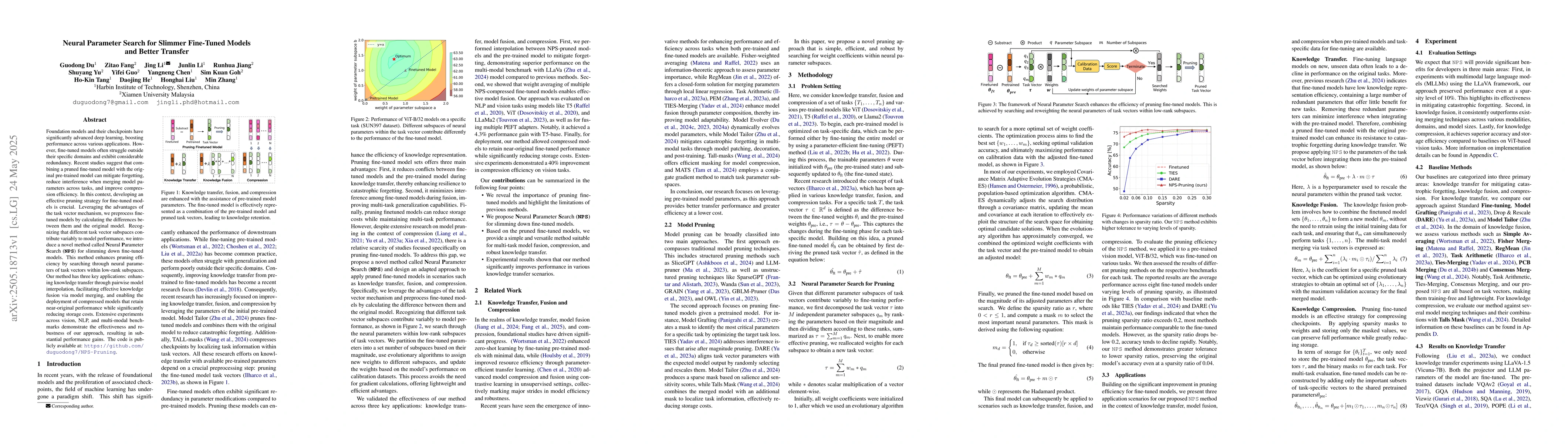 Thumbnail for Neural Parameter Search for Slimmer Fine-Tuned Models and Better
  Transfer