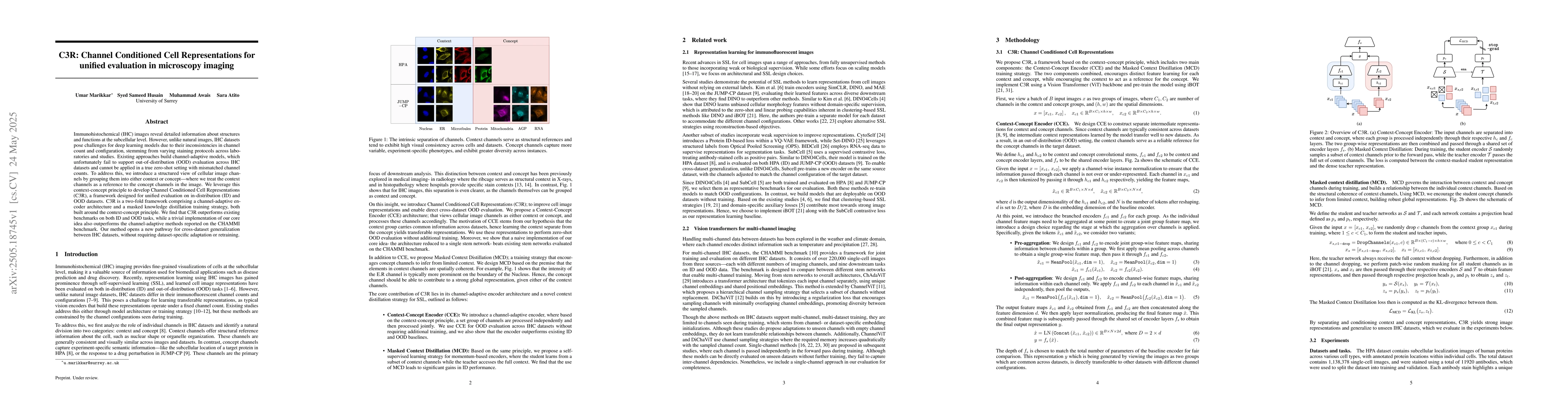 Thumbnail for C3R: Channel Conditioned Cell Representations for unified evaluation in
  microscopy imaging