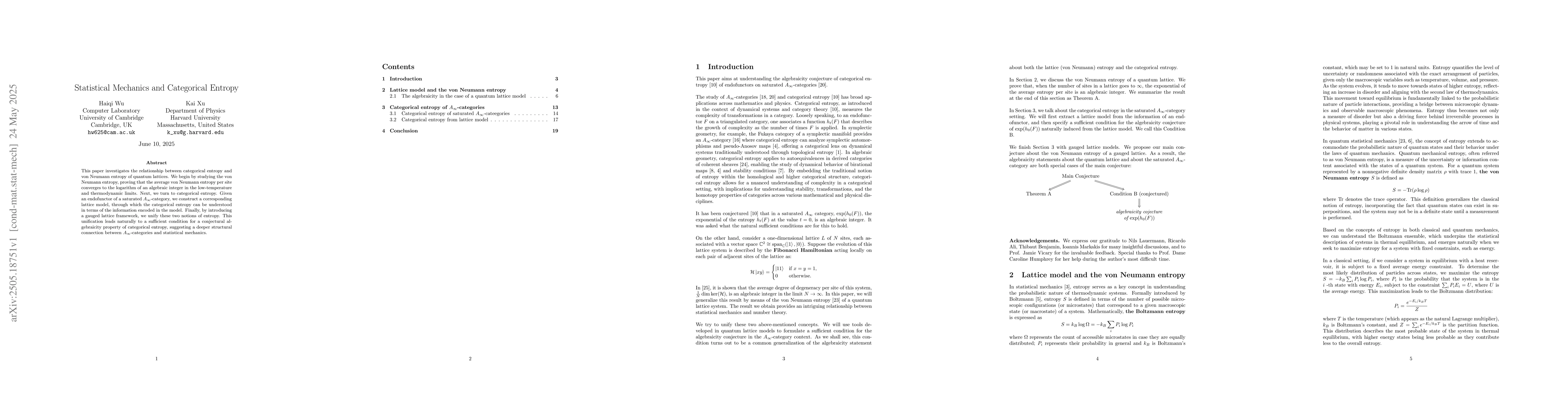 Thumbnail for Statistical Mechanics and Categorical Entropy