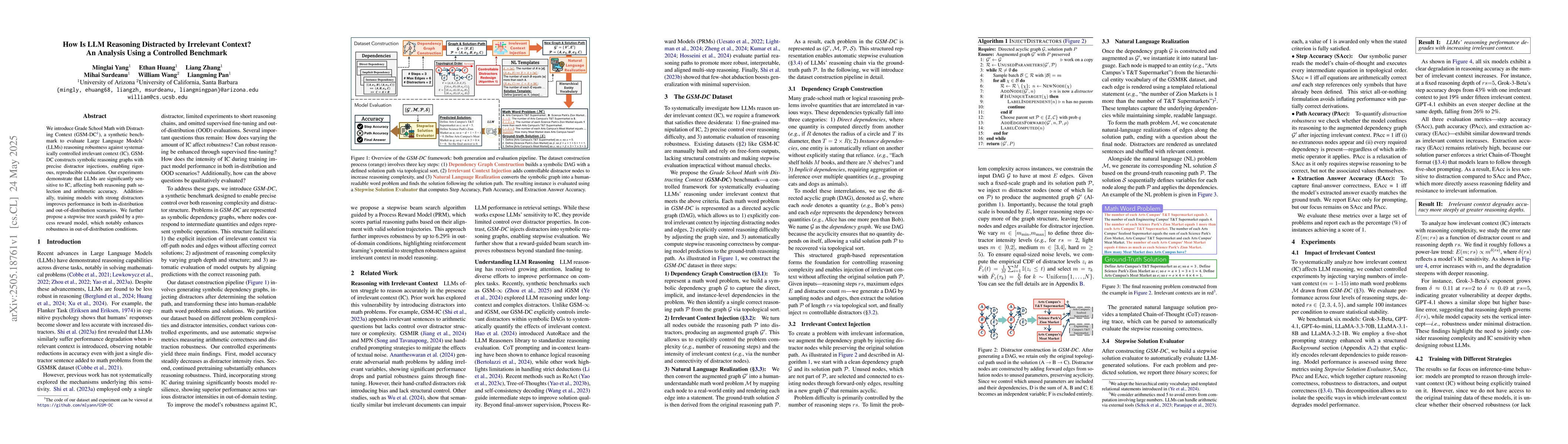 Thumbnail for How Is LLM Reasoning Distracted by Irrelevant Context? An Analysis Using
  a Controlled Benchmark