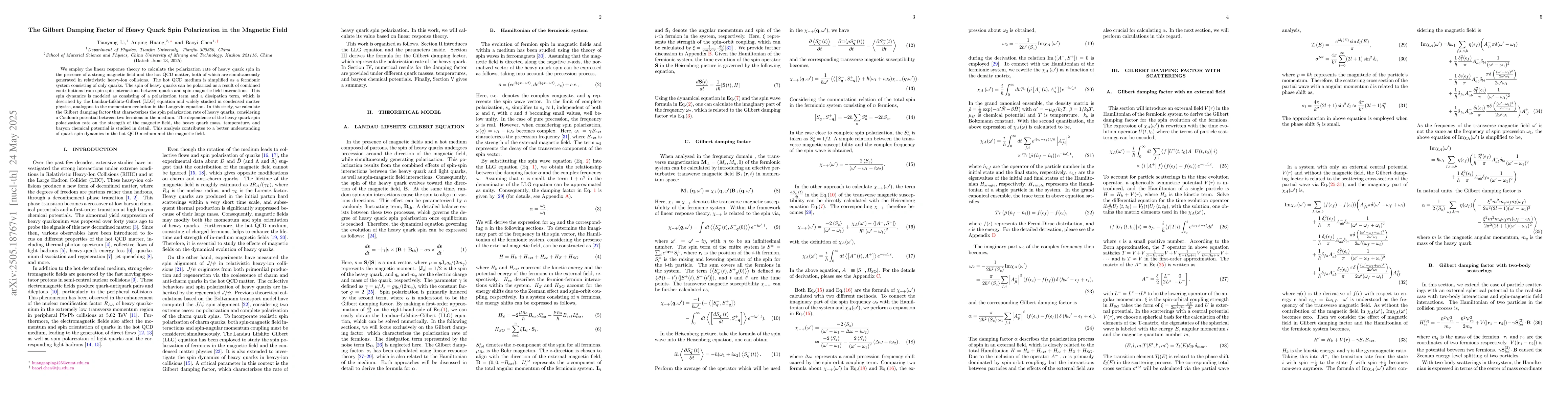 Thumbnail for The Gilbert Damping Factor of Heavy Quark Spin Polarization in the
  Magnetic Field