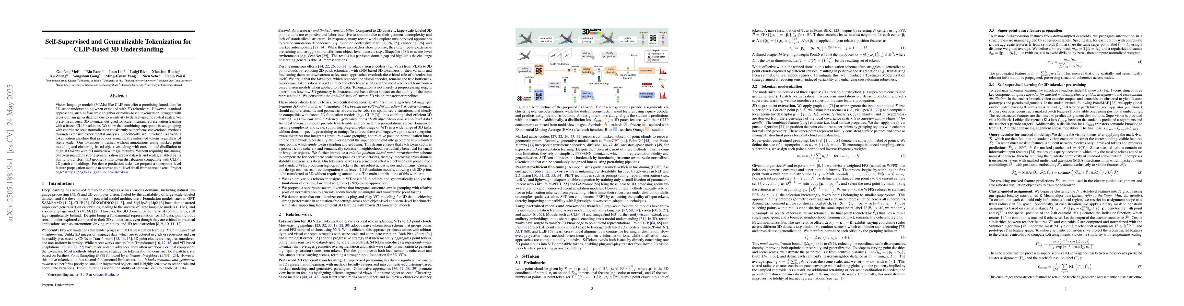 Thumbnail for Self-Supervised and Generalizable Tokenization for CLIP-Based 3D
  Understanding