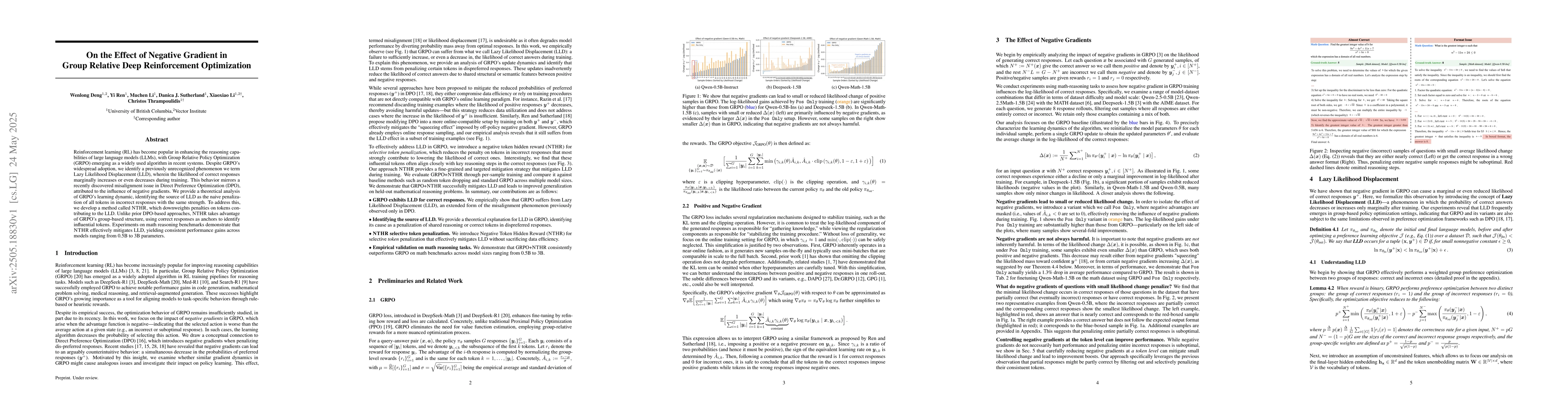 Thumbnail for On the Effect of Negative Gradient in Group Relative Deep Reinforcement
  Optimization