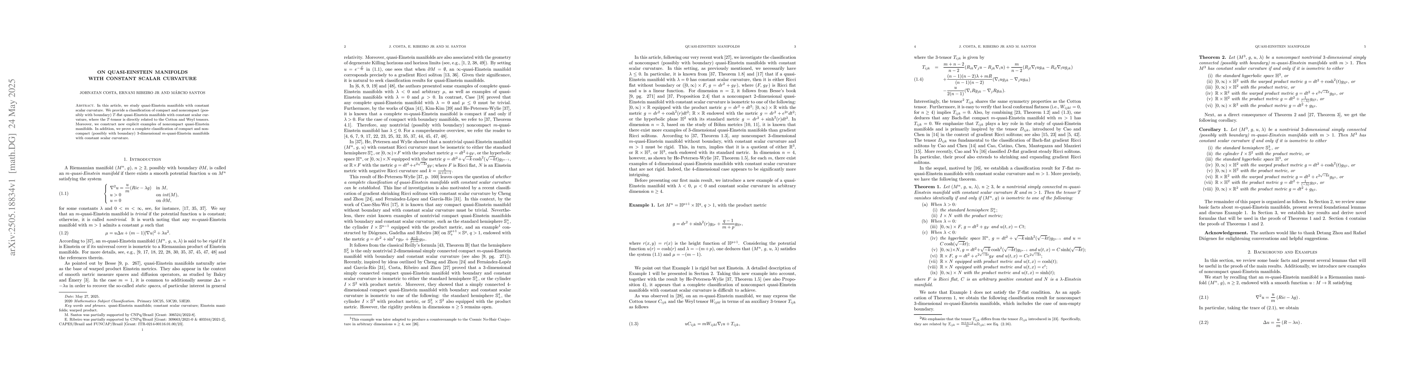 Thumbnail for On quasi-Einstein manifolds with constant scalar curvature